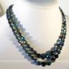 Ancien Collier Double Rangs Perles De Verre Bleues Facettes Le