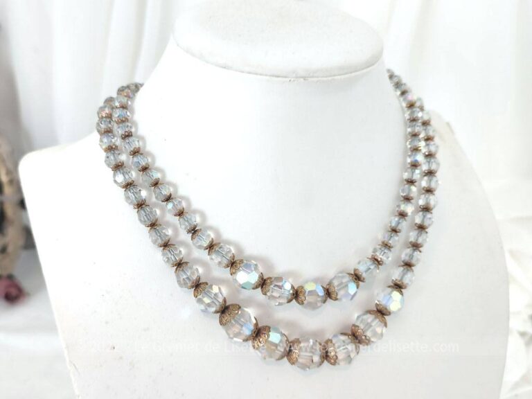 Superbe Collier Double Rangs Perles De Verre Iris Es Le Grenier De