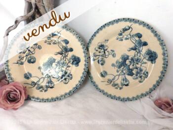 Duo d'assiettes fleurs bleues porcelaine de Gien