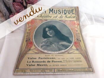 Ancienne revue "La Musique de Théâtre et de Salon" datée du 1er juillet 1908 avec partitions à l'intérieur.