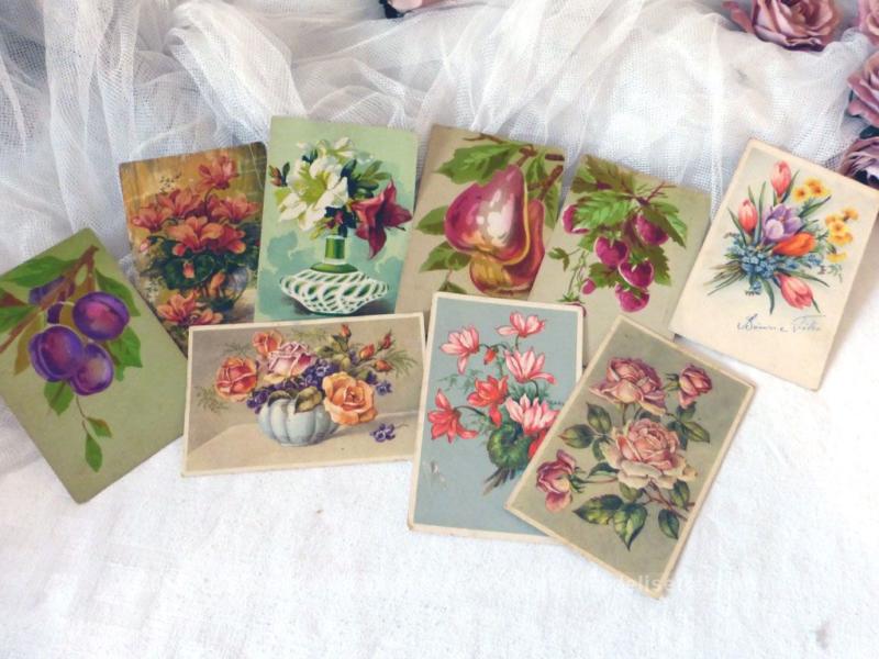 Vendu Lot 9 Anciennes Cartes Postales Dessins Fleurs Et