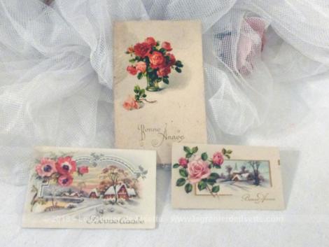 Trois Cartes Postales Anciennes Fleurs Bonne Année