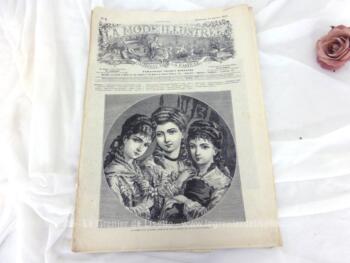 Ancienne revue La Mode Illustrée du 14 janvier 1877 sur 2 grandes doubles feuilles, soit 8 page avec des patrons et explications pour des travaux de broderies et couture. Tout le charme de la mode de la fin du XIX°... Incroyable !