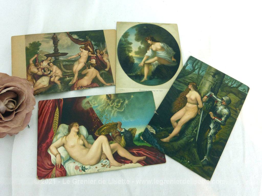 4 anciennes cartes postales Stengel and Co tableaux femmes nues - Le  Grenier de Lisette