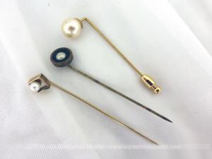 Lot 3 anciennes épingles à cravates métal avec perles