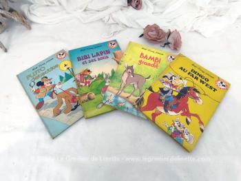 En bon état, voici quatre livres pour enfants de la serié "Wald Disney présente"  du "Club du livre Mickey" avec Dingo au Far West, Bambi grandit, Bibi Lapin et ses amis et Pluto Détective, imprimé de 1979 à 1982. Idéal pour se replonger dans les souvenirs de notre enfance..