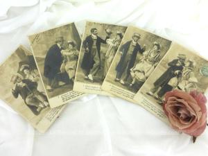 Cinq cartes postales anciennes série Viens Poupoule 1904