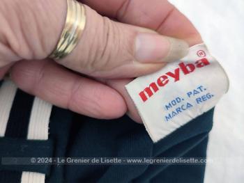 De la marque Espagnole Meyba, voici un authentique ancien maillot de bain pour hommes des années 60/70 taille 40/42 avec sa ceinture élastique et son  système de fermeture. Peut faire aussi un joli short vintage pour femme !