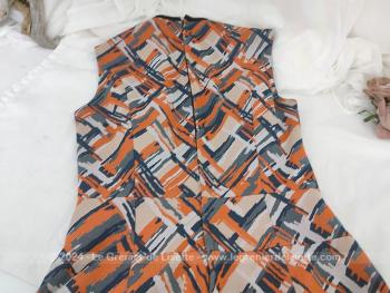 Robe couturière années 70 orange et marine