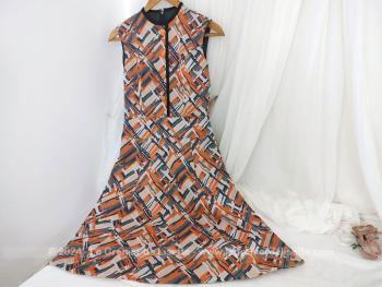 Robe couturière années 70 orange et marine