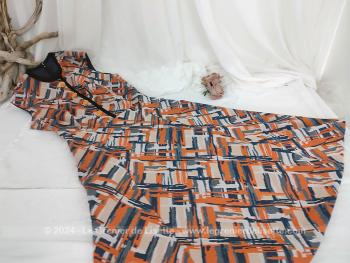 Robe couturière années 70 orange et marine