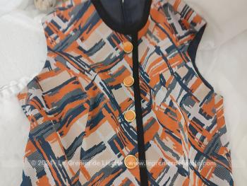 Robe couturière années 70 orange et marine