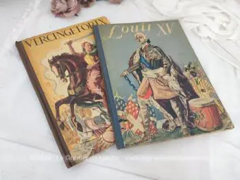  Dignes d’être exposés pour être admirés, voici deux livres d'histoire datant de 1939, remplis de belles images à l'ancienne portant pour un sur Louis XV et l'autre sur Vercingétorix. On tombe sous le charme au fil des pages .