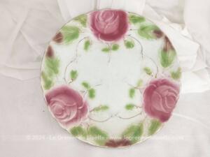 Ancienne petite assiette barbotine Onnaing fleurs roses