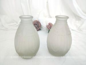 Duo petits vases Joma Montreuil verre dépoli moulé pressé années 30/40