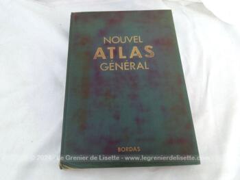 Voici le Nouvel Atlas Général de chez Bordas imprimé en 1959 avec 144 pages de cartes et un index sur 25 pages de tous les noms contenus dans l'Atlas.  Une vision du monde à la fin des années 50.