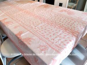 RESERVE – Superbe nappe saumon dessin poules Zofia Rostad